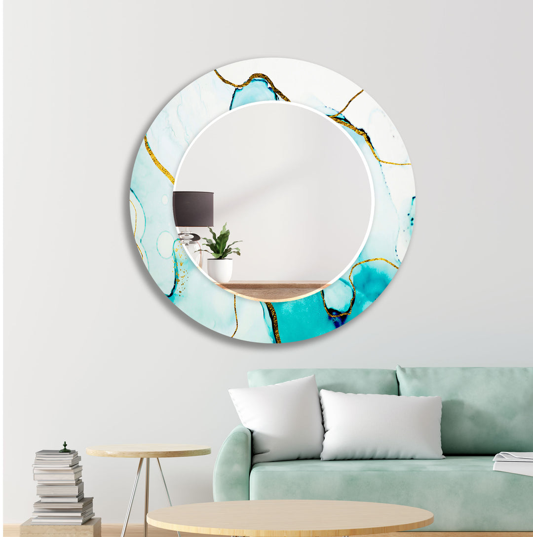 Turquoise & White Golden Wall Mirror Bathroom Mirror
