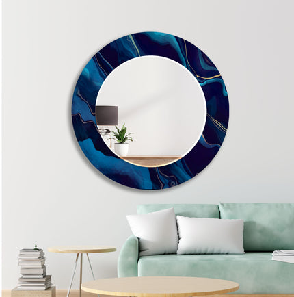 Abstract Round Tempered Glass Wall Mirror