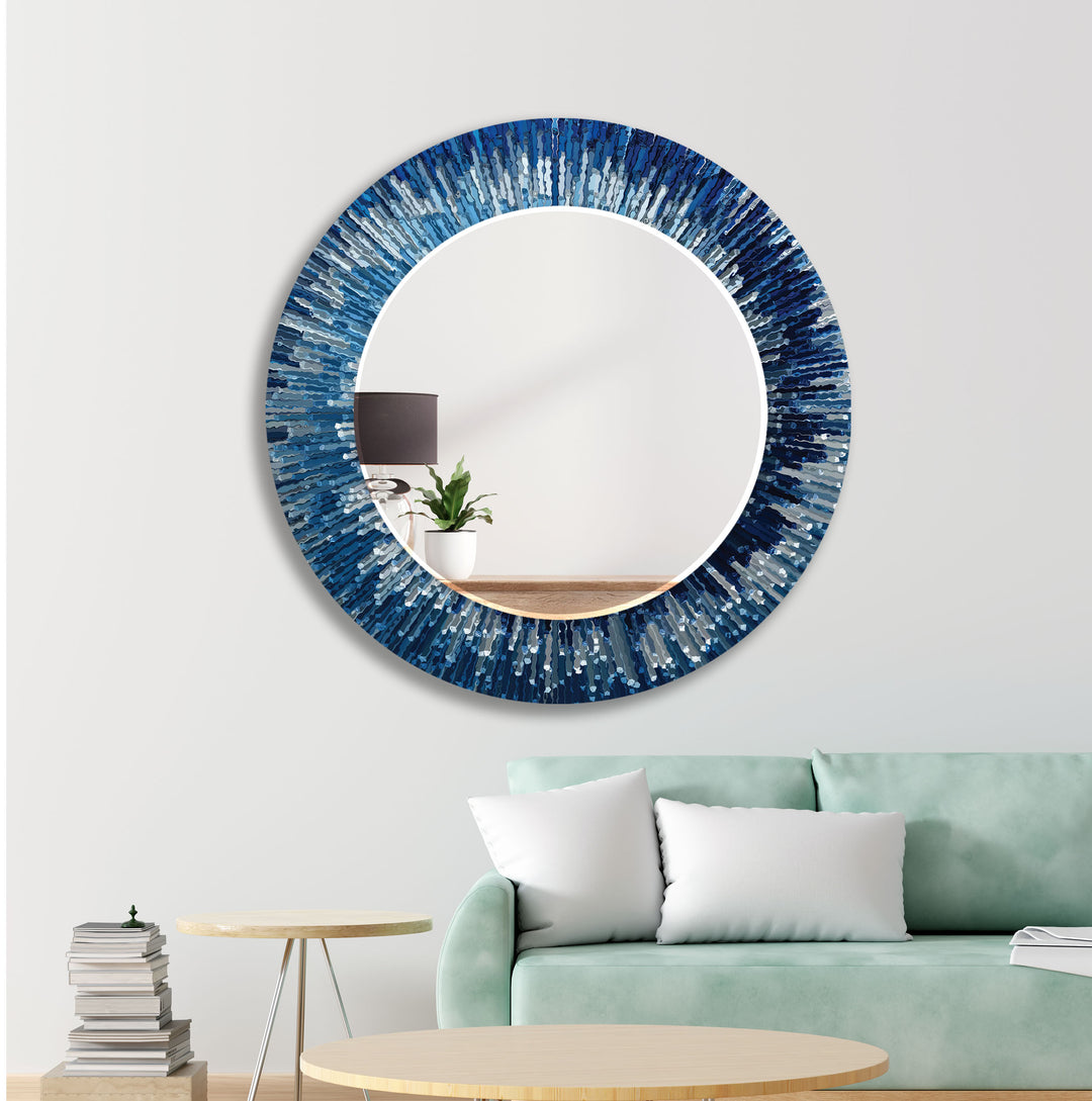 Blue Splash Round Wall Mirror Gold Mirror
