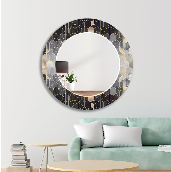 Black Golden Hexagon Wall Mirror Rectangle Wall Mirror
