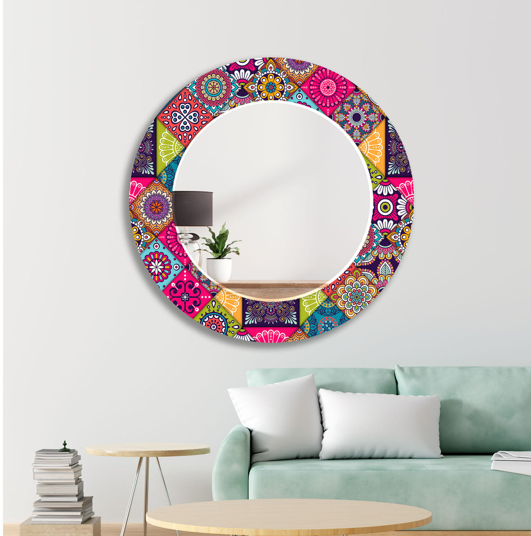 Pink and Red Mandala Wall Mirror gold frame mirror
