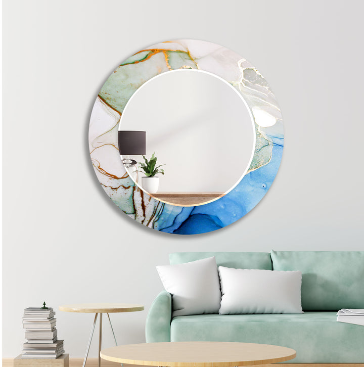 White Blue Epoxy Design Wall Mirror Round Mirror
