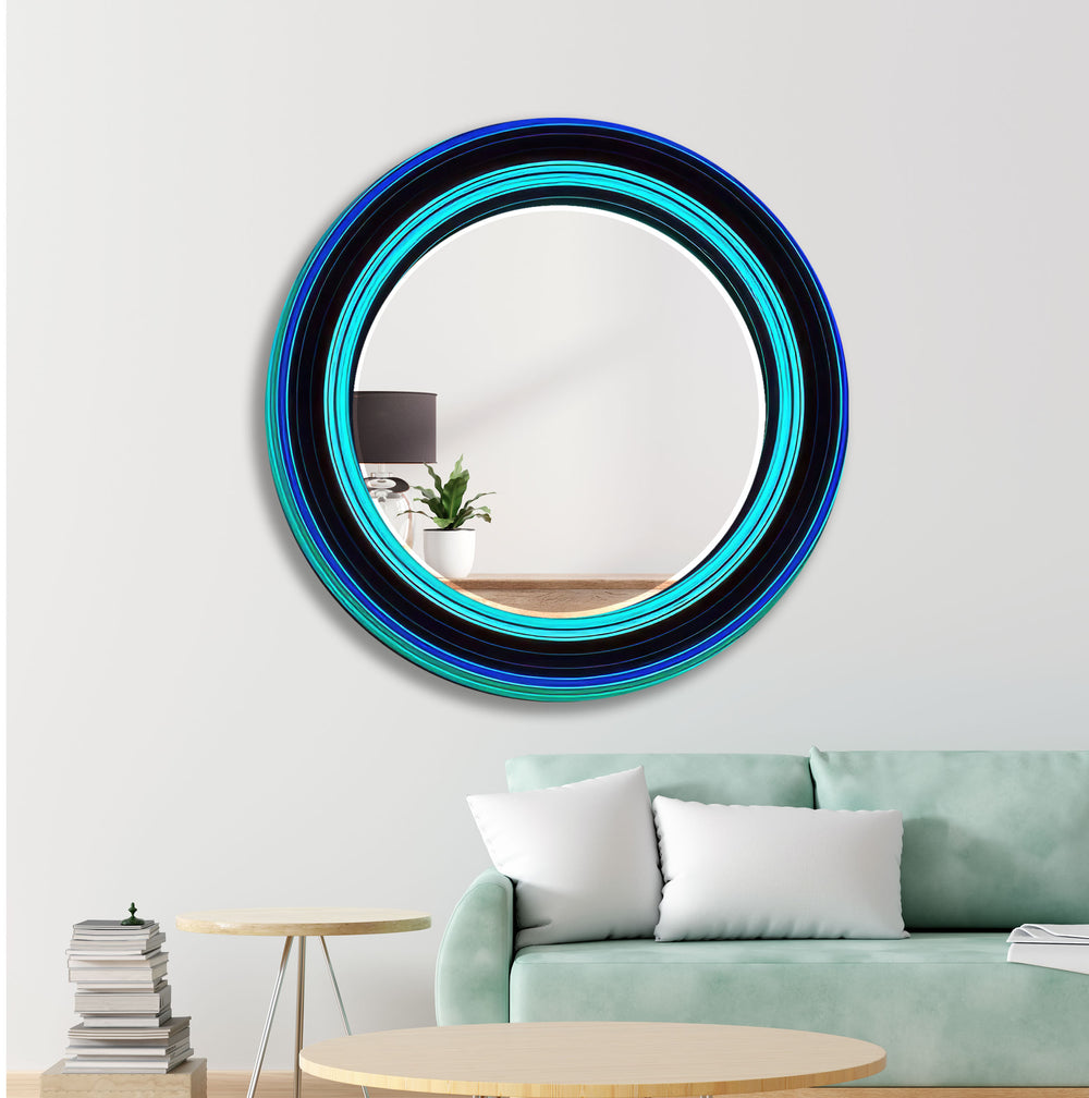 Abstract Turquoise Round Wall Mirror Modern Wall Mirror
