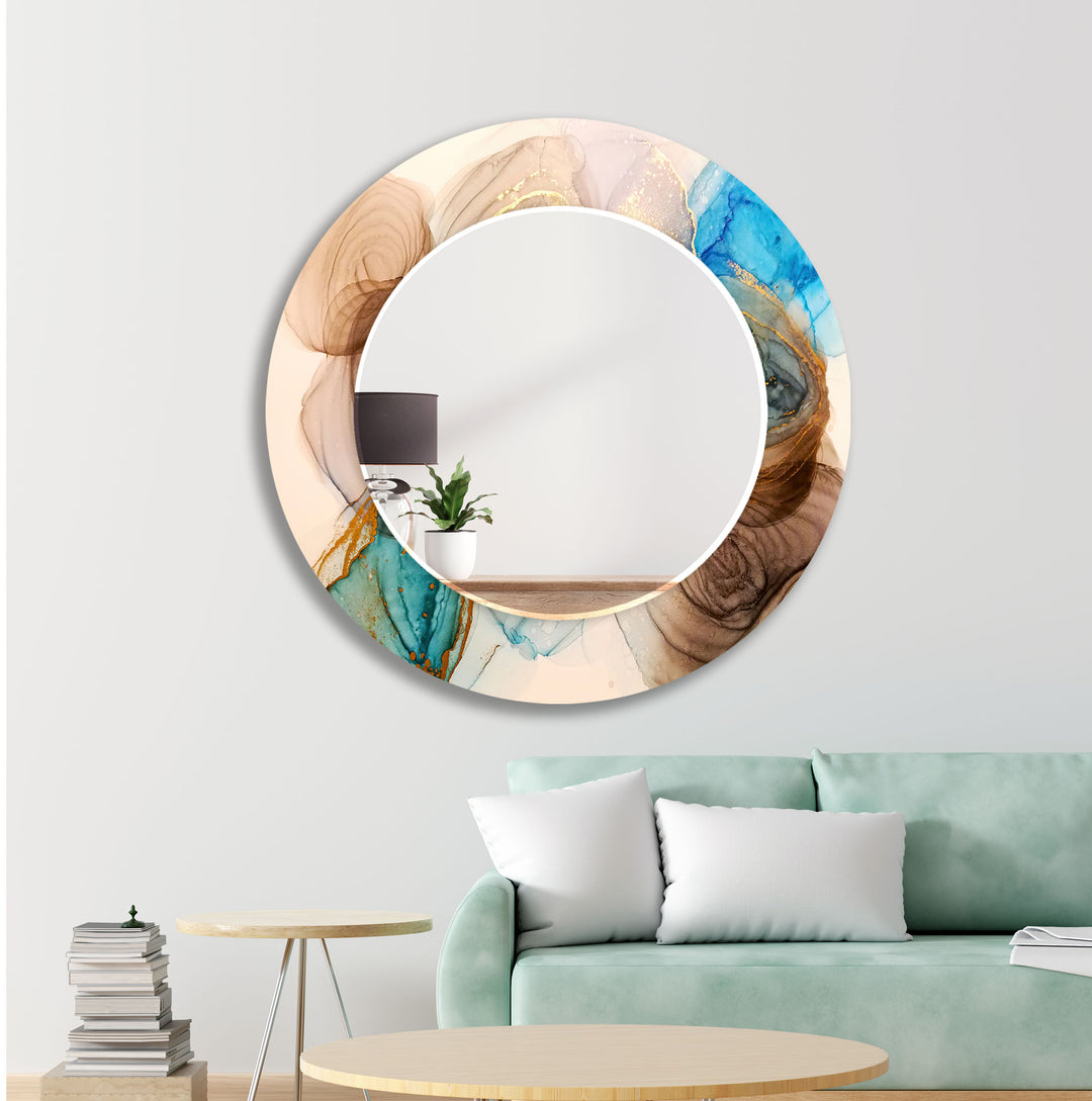 Abstract Beige & Wood Wall Mirror Decorative Mirror
