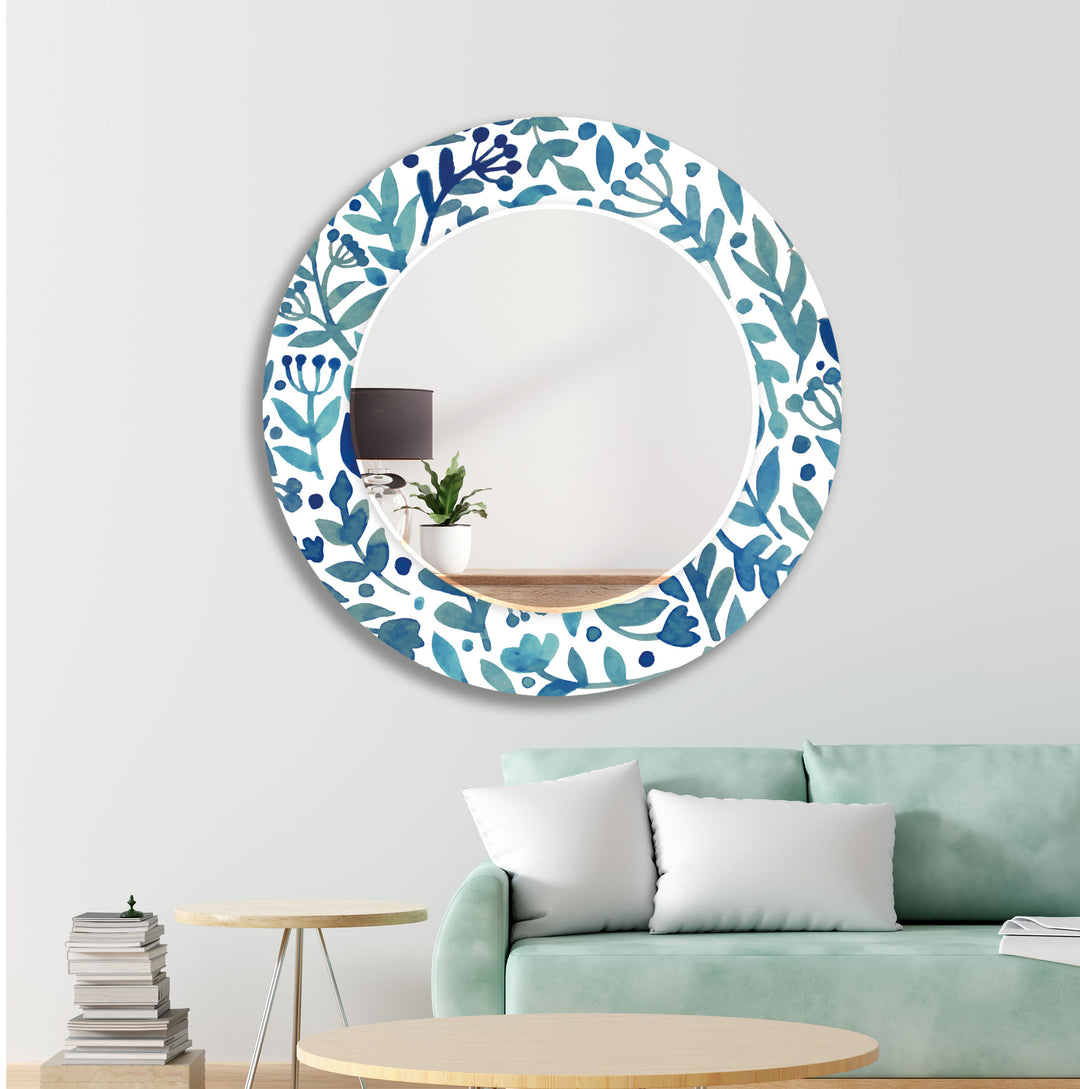 Blue Round Flowers Wall Mirror Long Wall Mirror
