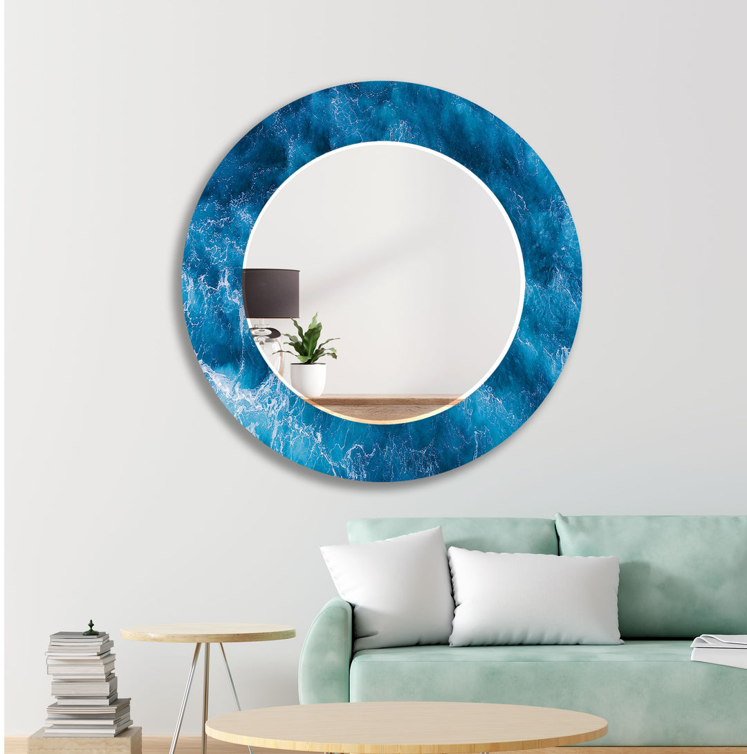 Blue Ocean Wave Wall Mirrors white framed mirror
