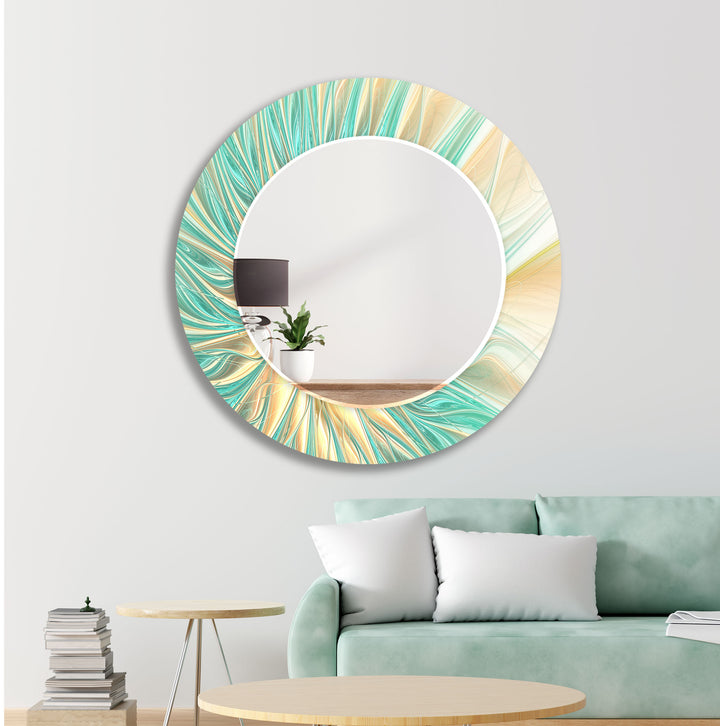 Green Golden Shiny Wall Mirror Wood Mirror
