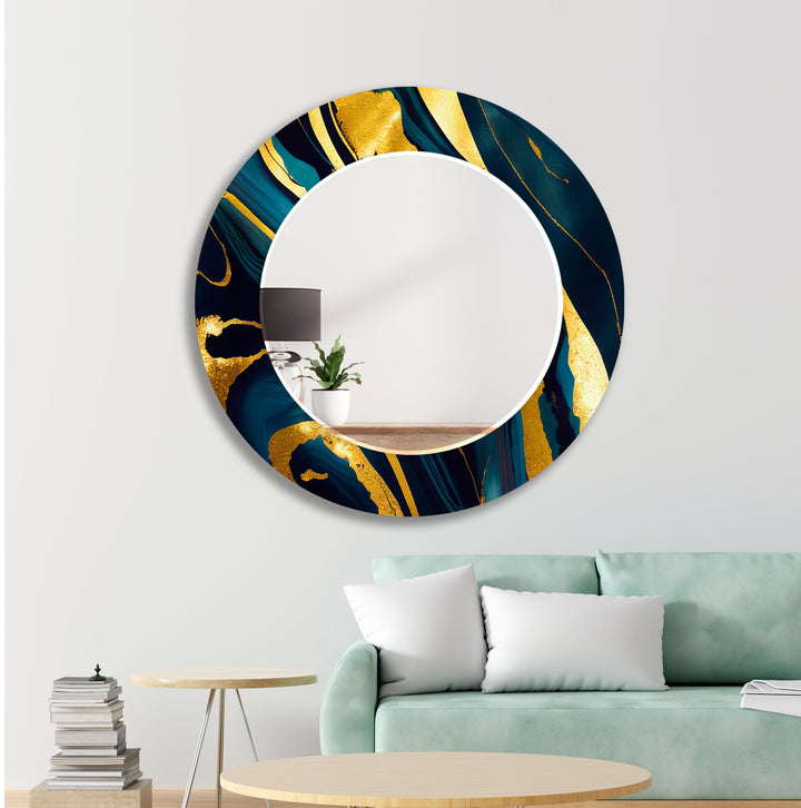 Gold Details Green Abstract Wall Mirror Decorative Wall Mirror
