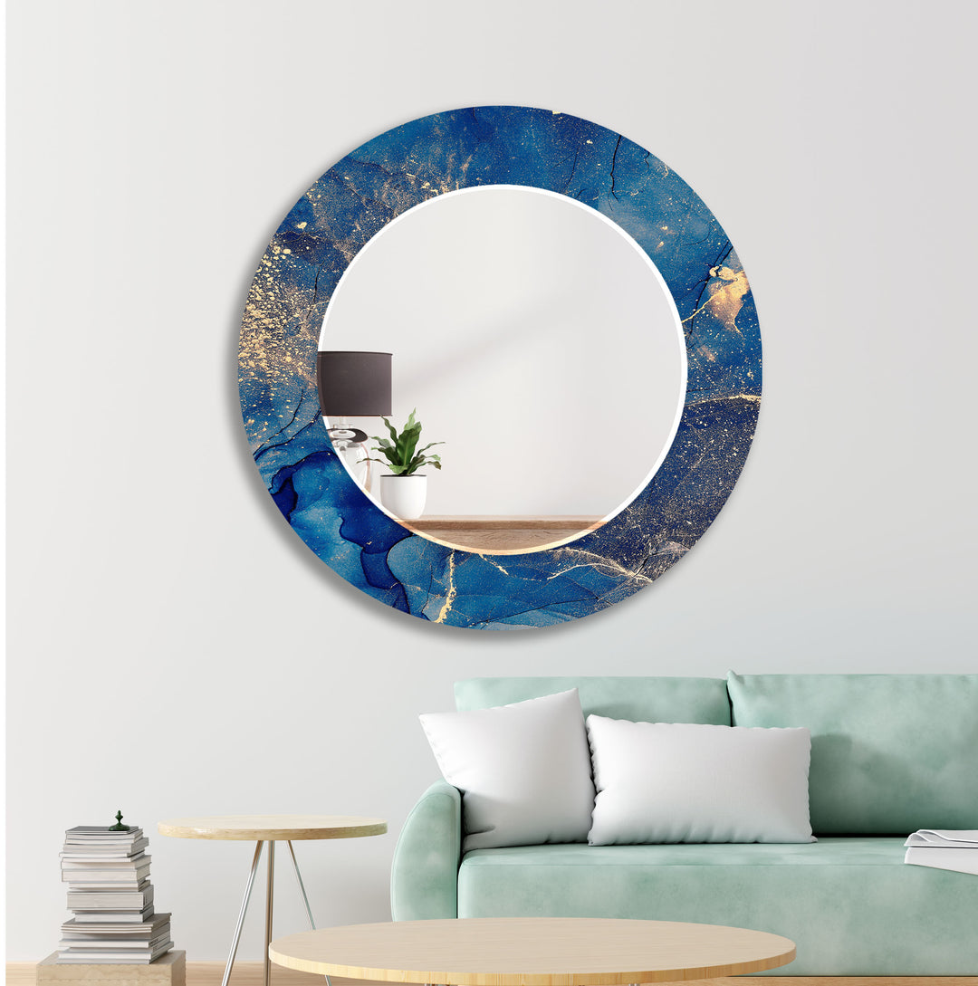 Dark Blue Abstract & Gold Details Wall Mirror big mirror for living room
