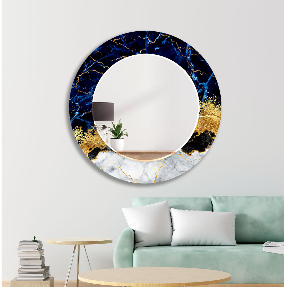 Blue Marble with Gold Details Wall Mirror modern mirror
