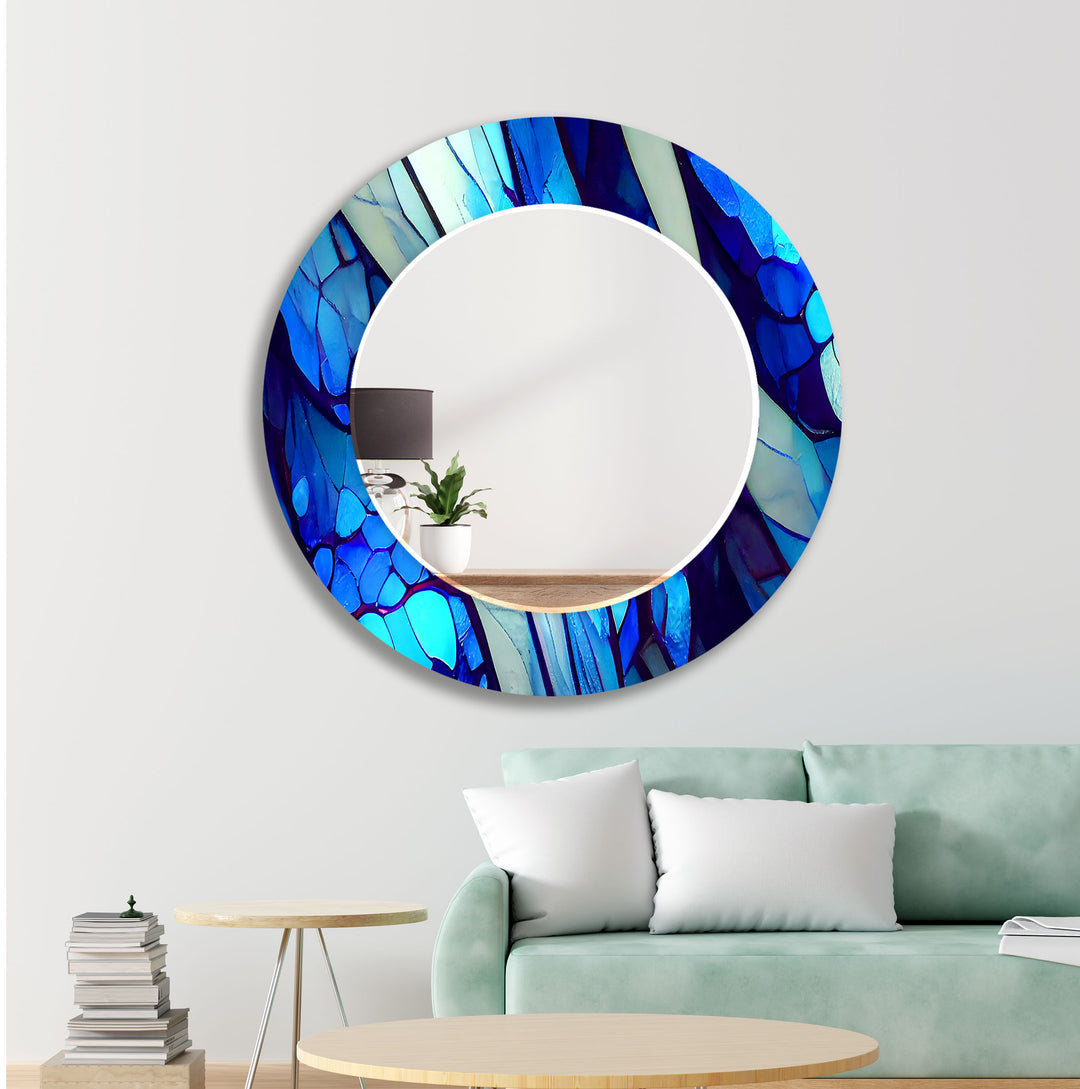 Stained Dark Blue Lines Wall Mirror Abstract Wall Mirror
