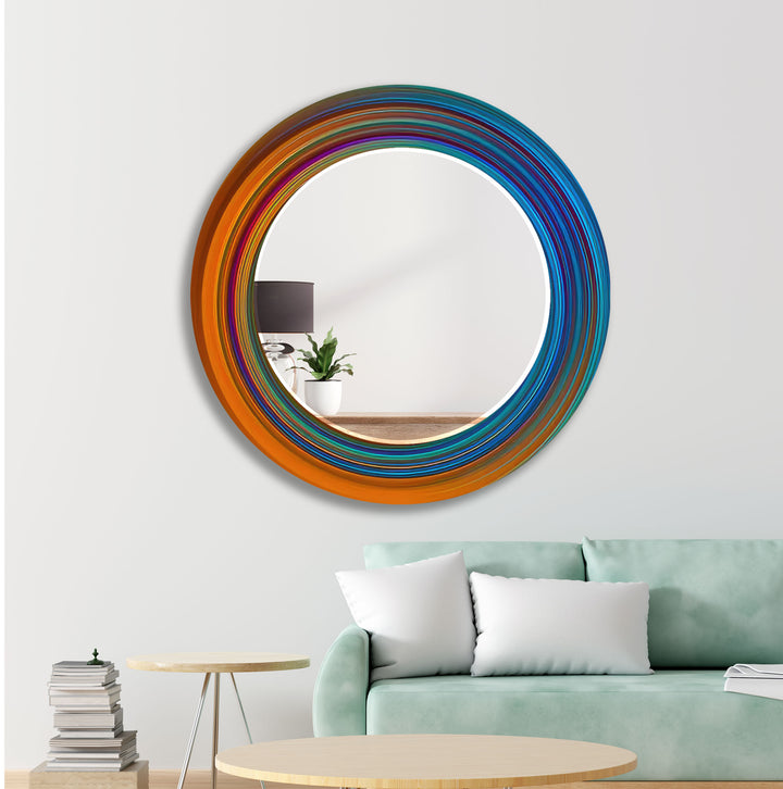 Orange & Blue Circles Abstract Wall Mirror Gold Mirror
