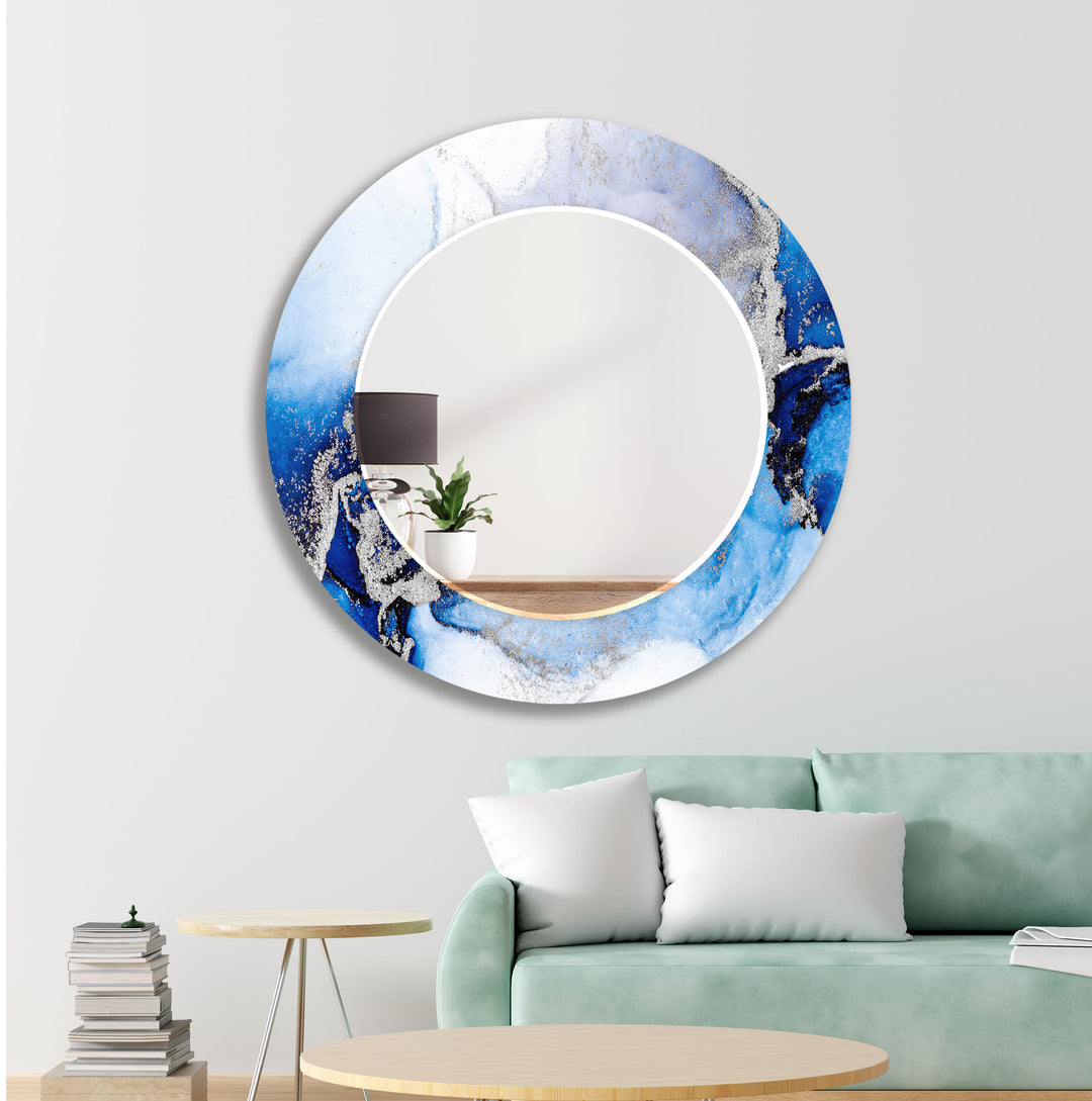 White & Blue Wall Mirrors white framed mirror
