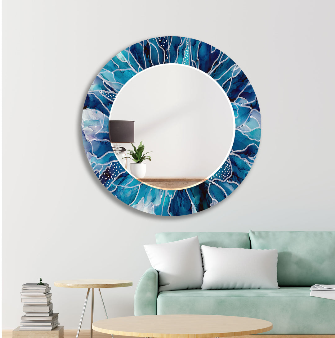 White & Blue Wall Mirror Marble Wall Mirror
