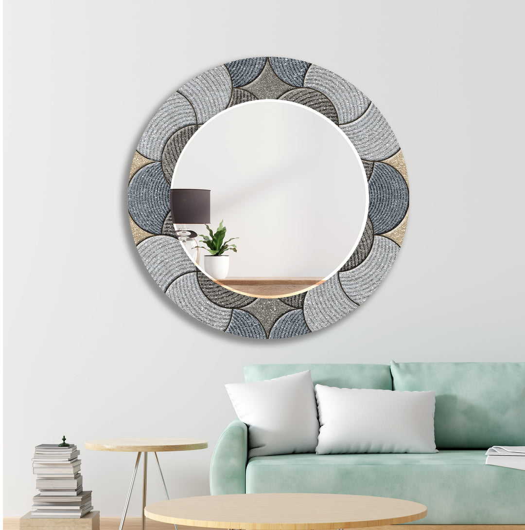 Beige & Gray Circles Design Wall Mirror Marble Wall Mirror
