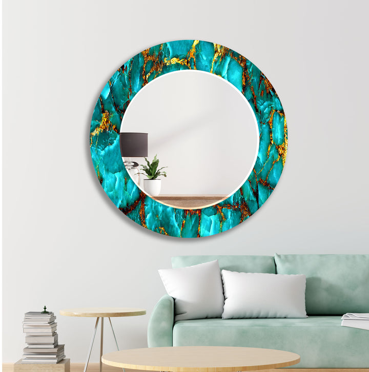 Turquoise & Gold Abstract Wall Mirror large living room mirror
