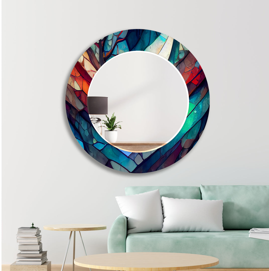 Stained Dark Blue Lines Wall Mirror Rectangle Mirror
