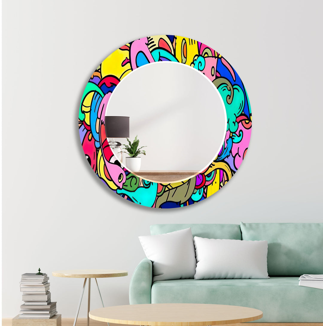 Colorful Pop Art Glass Wall Mirror Bedroom Mirror
