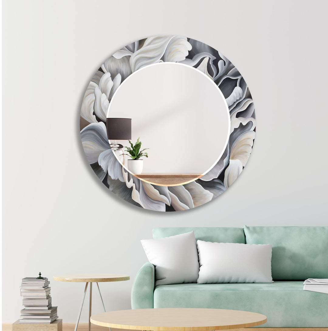 Grey Big Flower Leaves Wall Mirror lighted mirror
