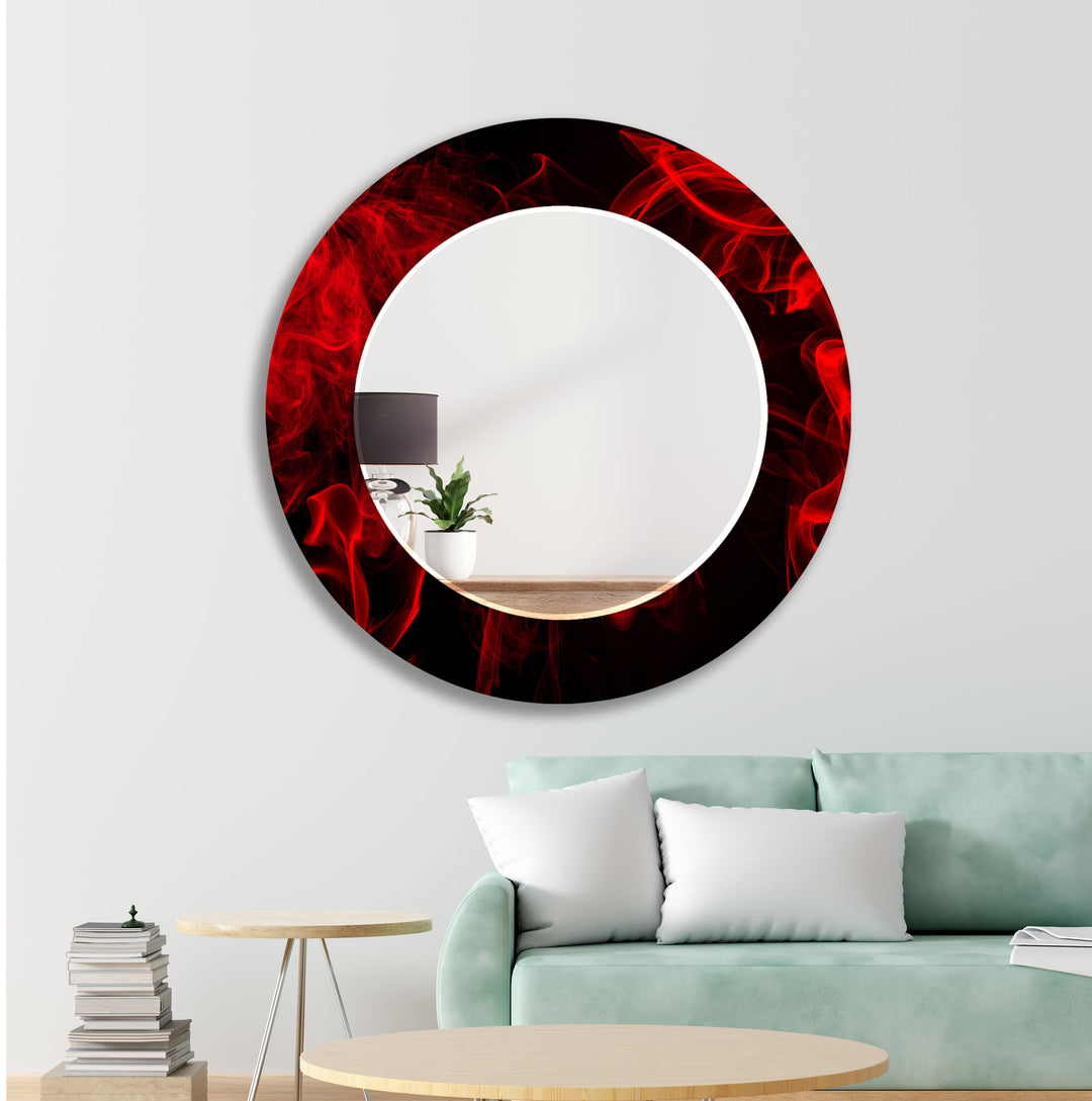 Red Smoke Abstract Wall Mirror