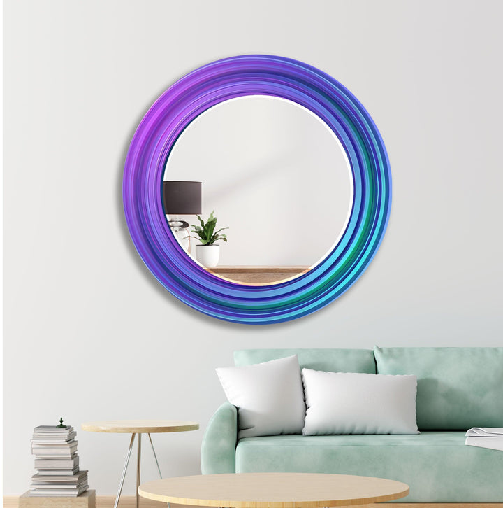 Purple & Blue Round Wall Mirror mirror black
