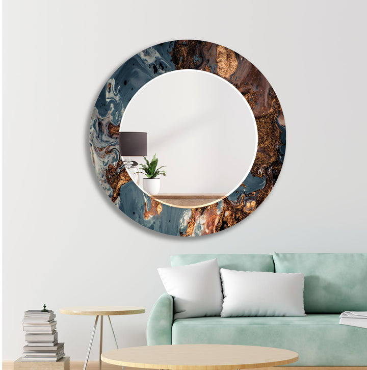 Blue Abstract with Bronze Details Wall Mirror Entryway Mirror
