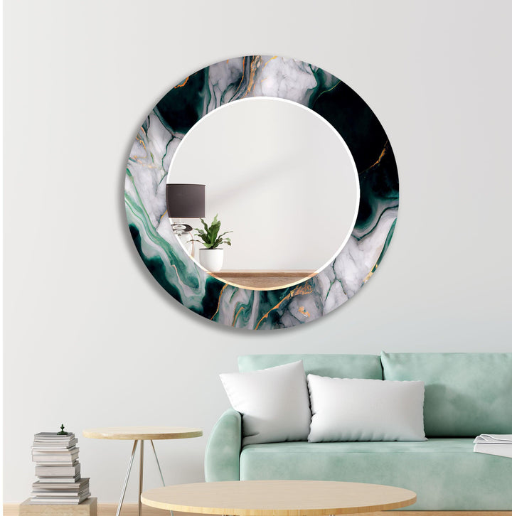 Green with Black Ink Abstract Wall Mirror Decorative Wall Mirror
