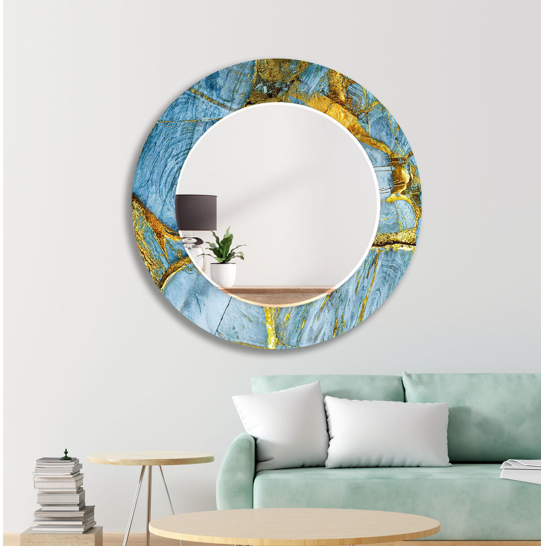 Light Blue & Golden Wall Mirror Large Mirror
