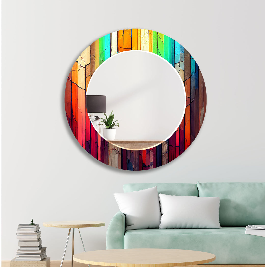 Stained Colored Woods Wall Mirror Modern Mirror
