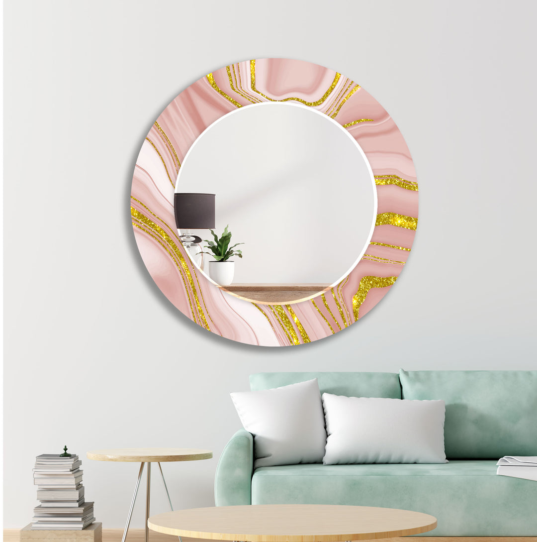 Pink Gold Details Wall Mirror Rectangle Mirror
