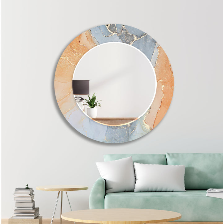 Abstract Orange and Gray Wall Mirror Round Mirror
