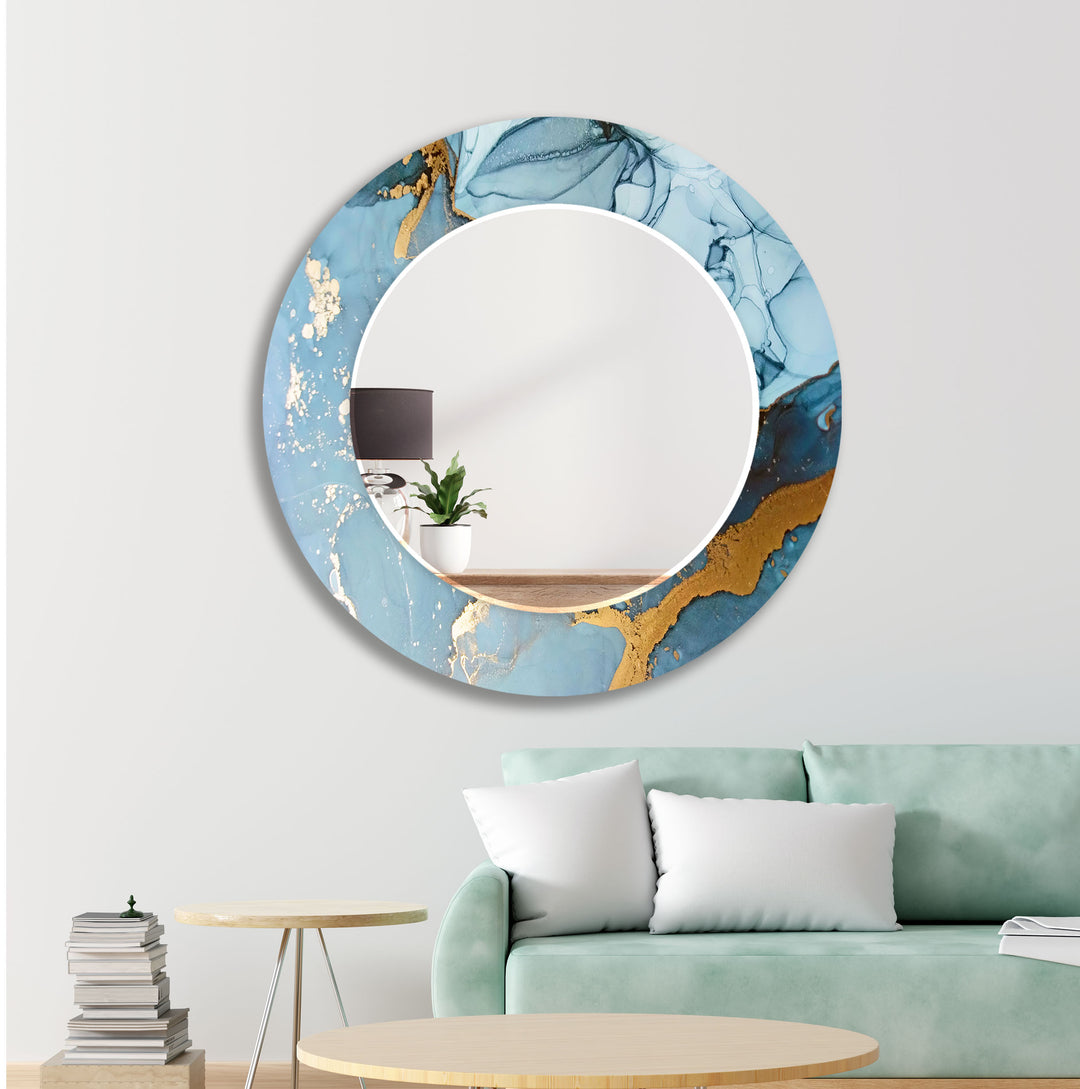 Golden & Light Blue Abstract Wall Mirror Huge Wall Mirror
