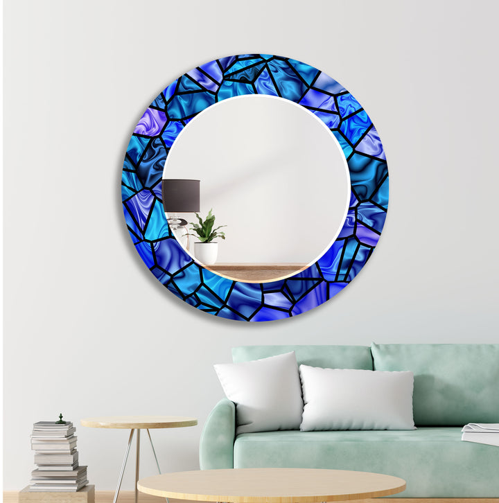 Stained Vivid Blue Wall Mirror Long Wall Mirror
