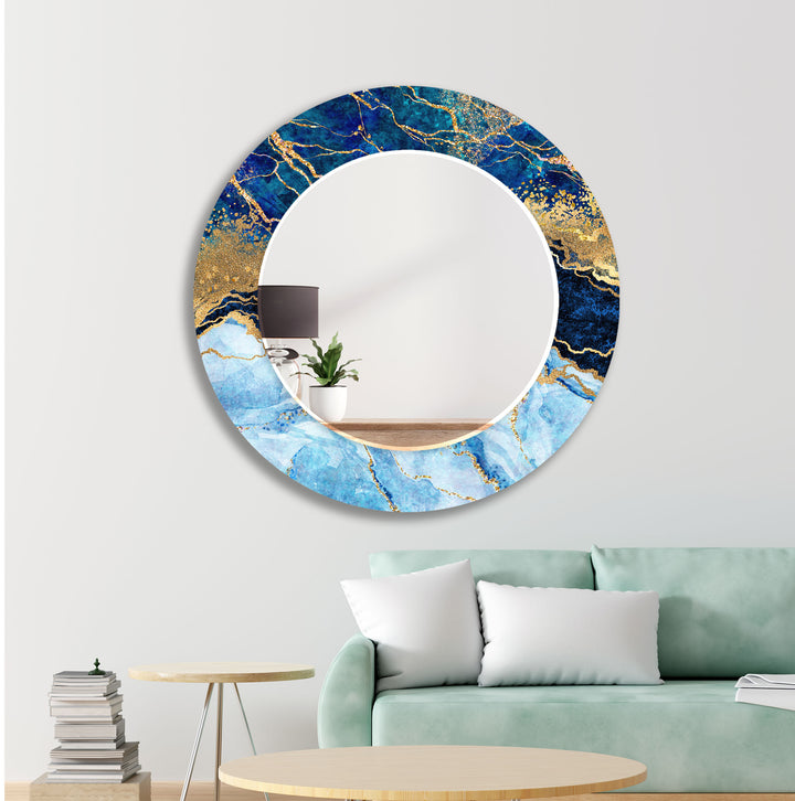 Light and Dark Blue Abstract Wall Mirror Round Wall Mirror
