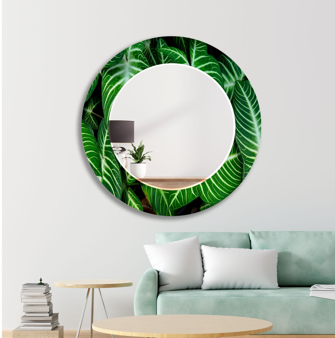 Stained Green Leafs Wall Mirror mirror black
