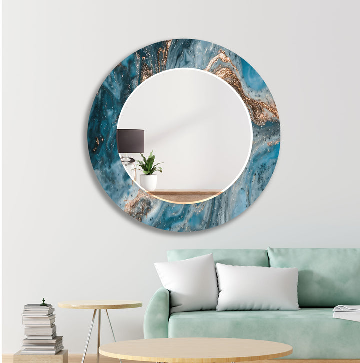 Abstract Blue Golden Details Wall Mirrors black frame mirror
