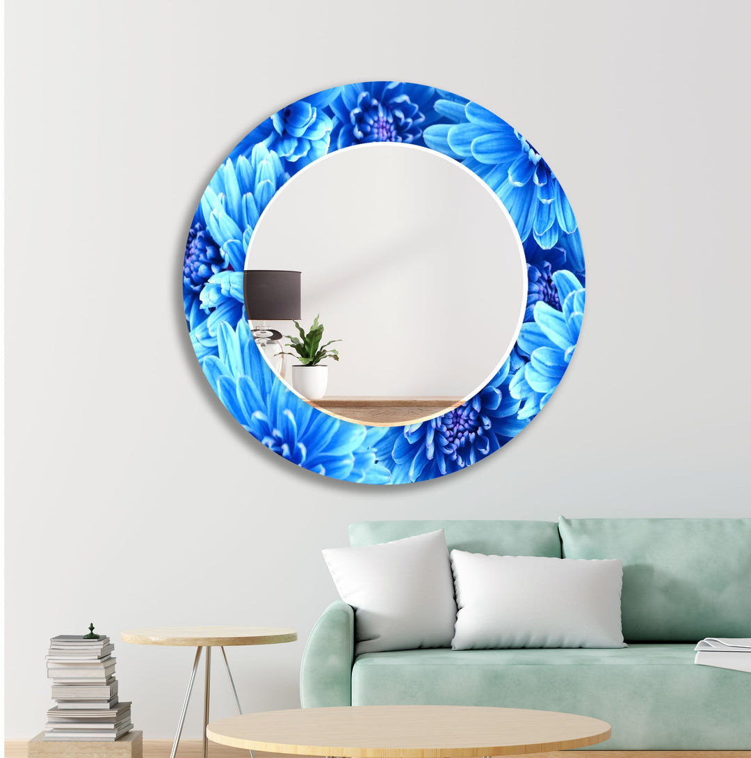 Big Blue Flowers Wall Mirror Entryway Mirror
