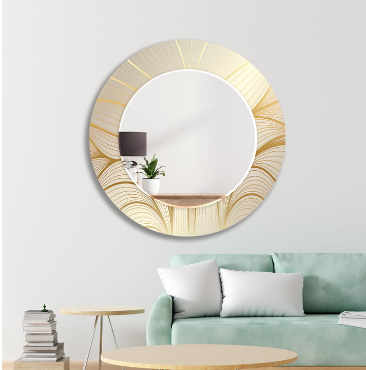 Beige with Golden Leaves Wall Mirror Bathroom Wall Mirror
