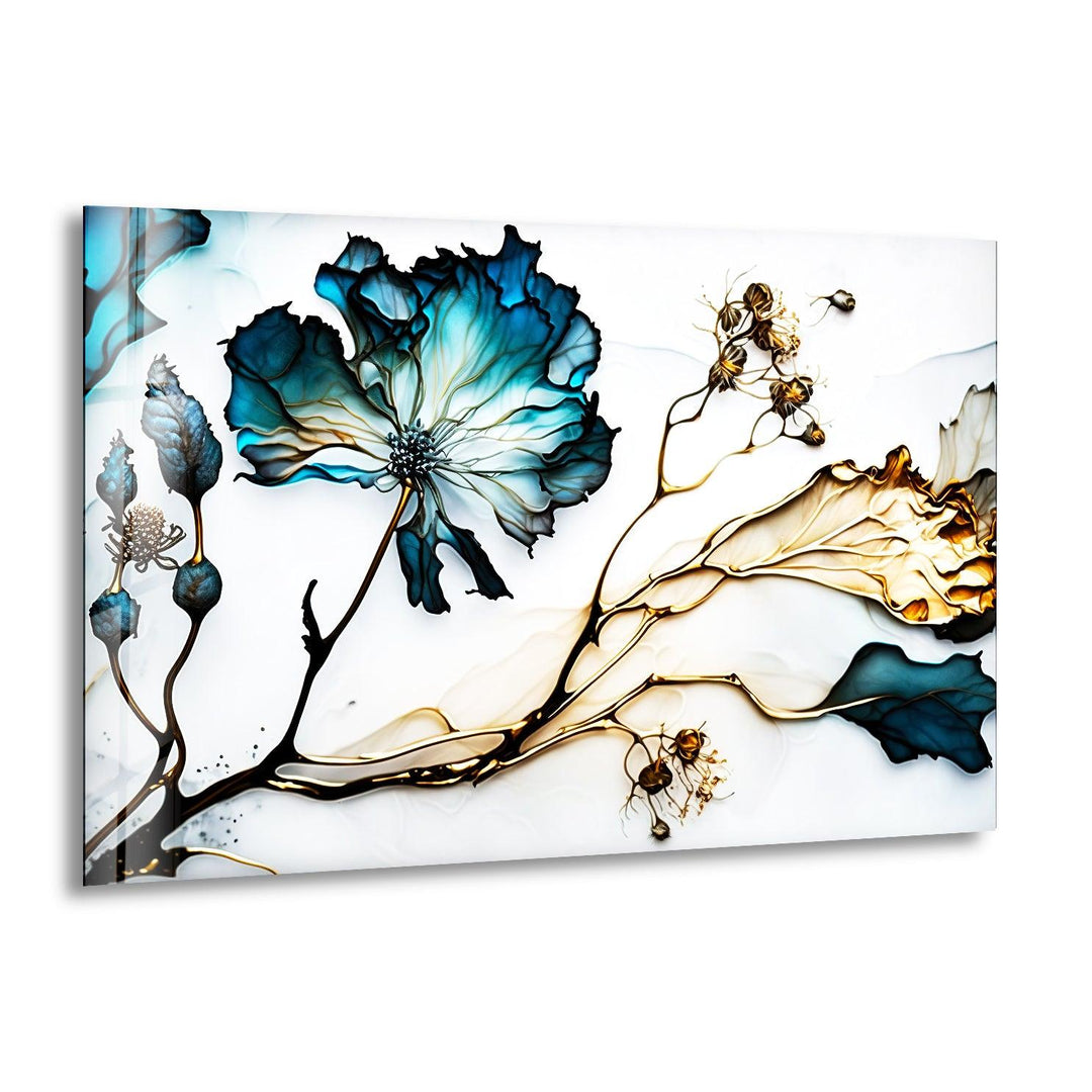 Blue Abstract Flower Glass Wall Art, Vivid Dark Blue Abstract Glass Wall Art