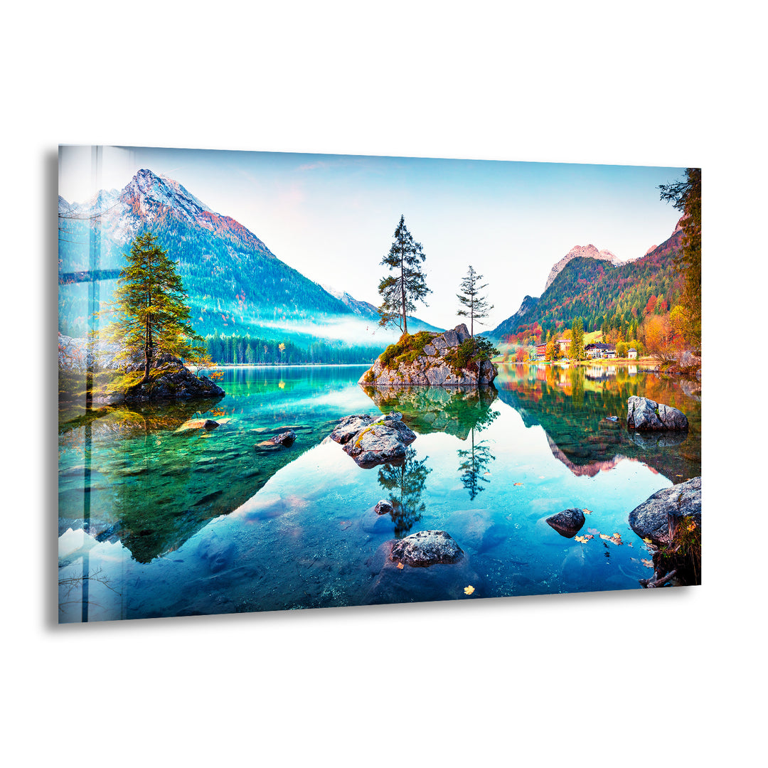 Hintersee Lake Landscape Glass Wall Art             glass wall decor, glass wall art decor 