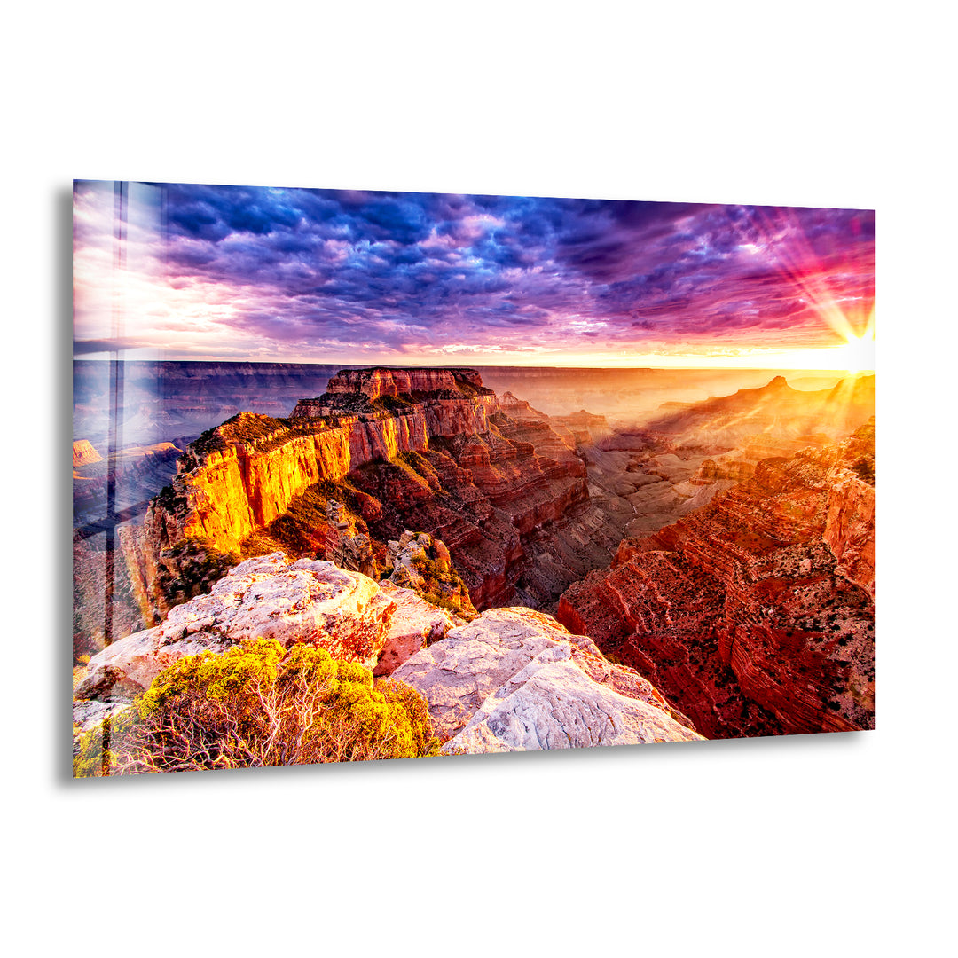 Grand Canyon Golden Sunset Glass Wall Art picture on glass wall art, photos printed on glass