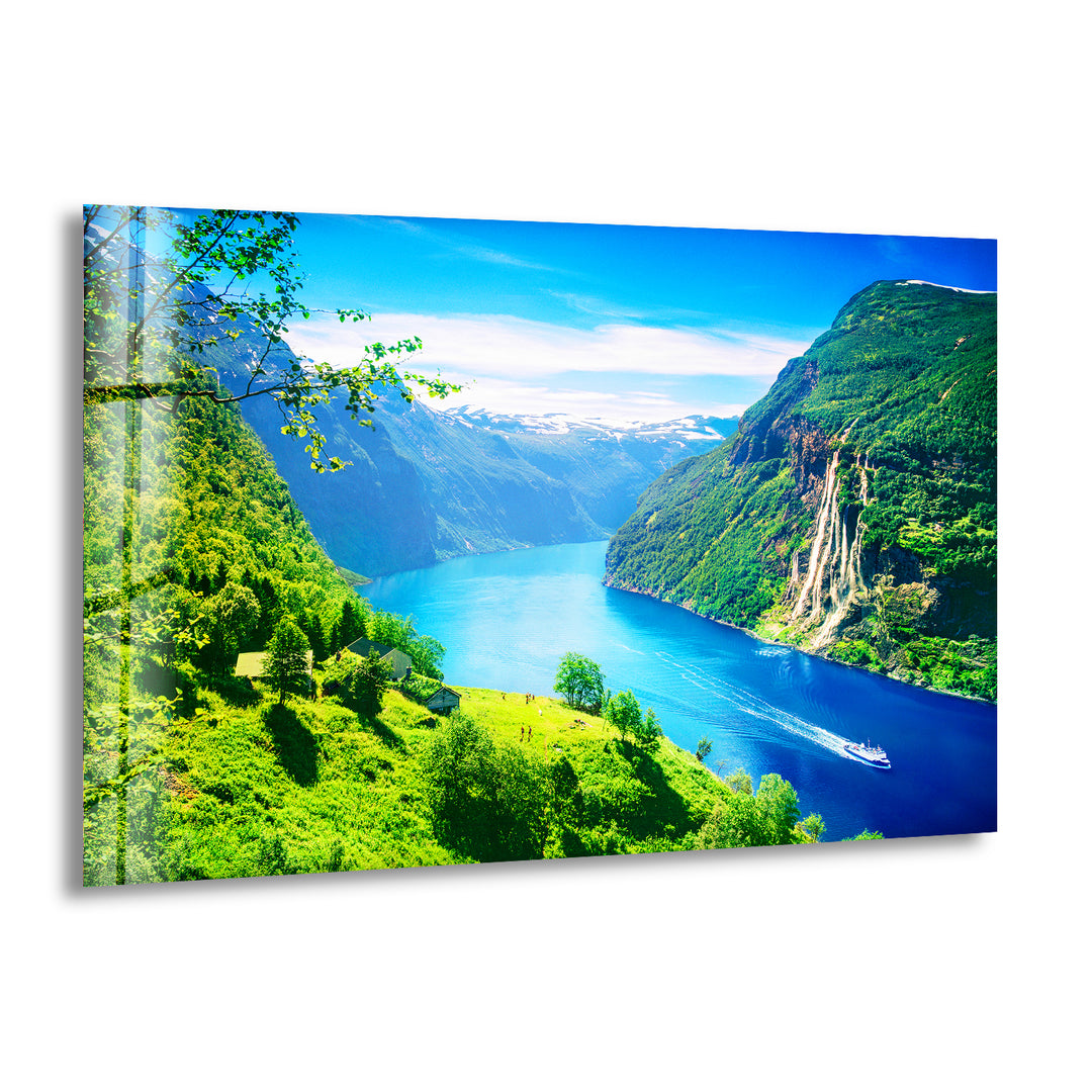 Geirangerfjord Landscape Glass Wall Art glass image printing, glass prints from photos