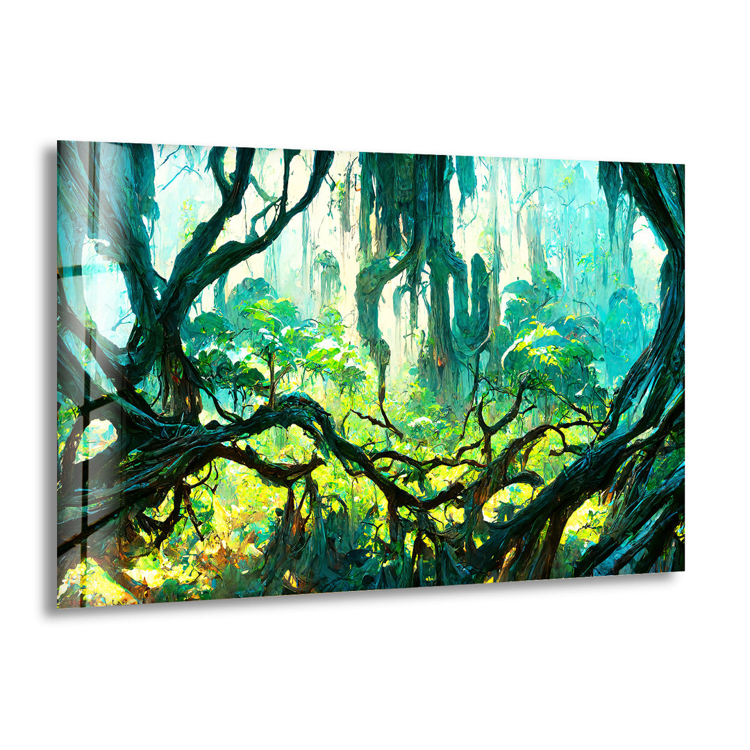 Forest Mayan Style Trees Glass Wall Art glass pictures for Wall, glass prints wall art