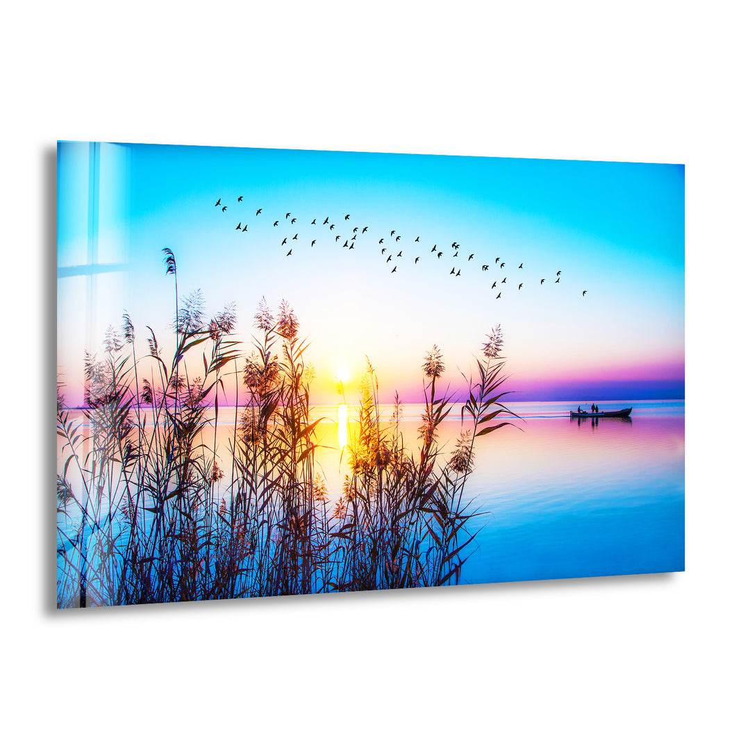 Colorful Sunset On Lake Glass Wall Art glass image printing, glass prints from photos