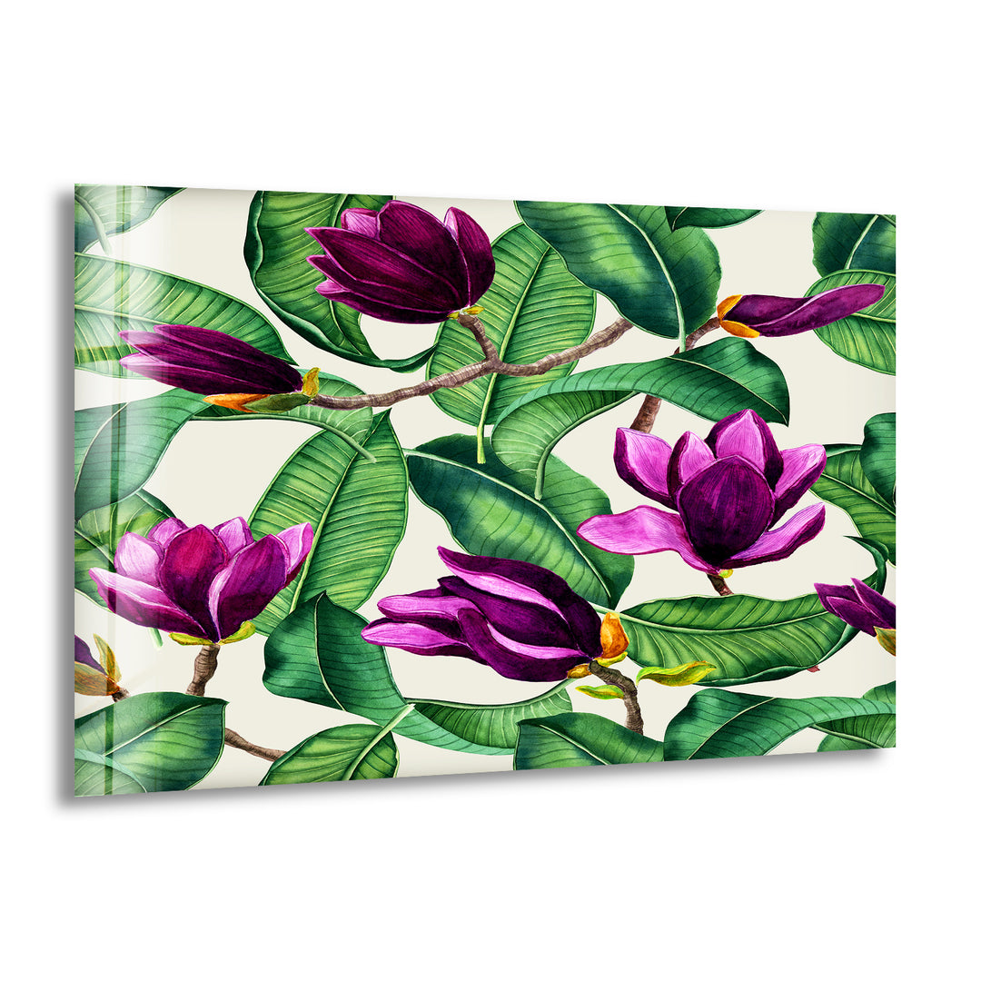 Watercolor Purple Magnolia Flower Glass Wall Art, print picture on glass, Tempered Glass Wall Art

