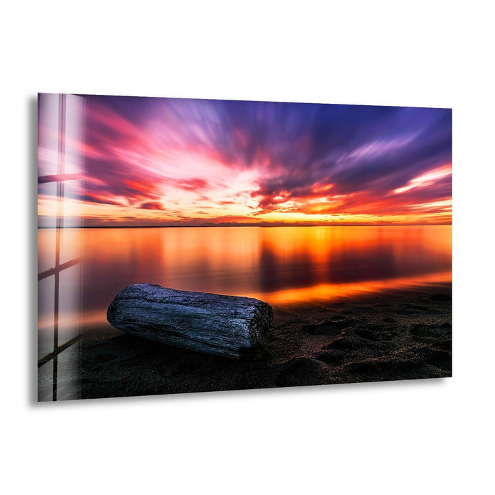 Sunset Golden & Wood Glass Wall Art large glass photo prints, glass wall photos