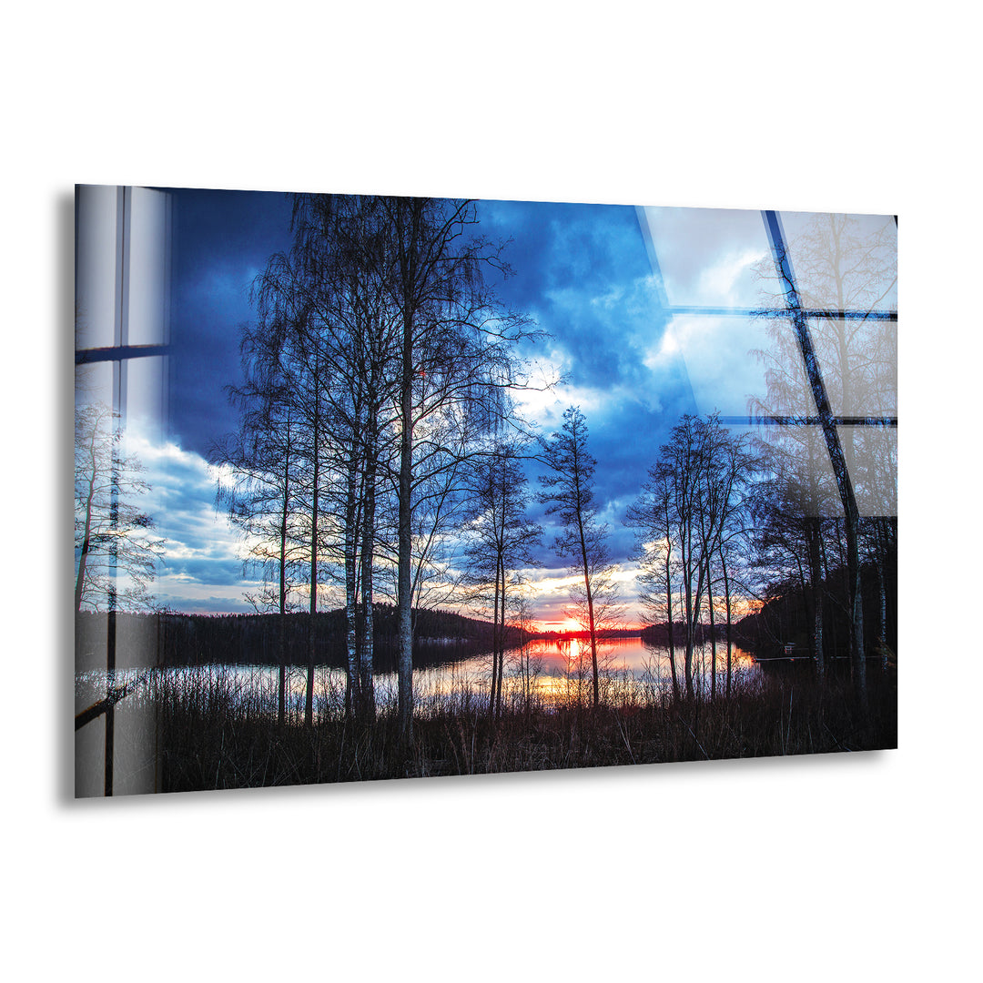 Sunset Dusk Trees Glass Wall Art glass image printing, glass prints from photos