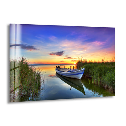 Rowing Boat On Lake Glass Wall Art picture on glass wall art, photos printed on glass