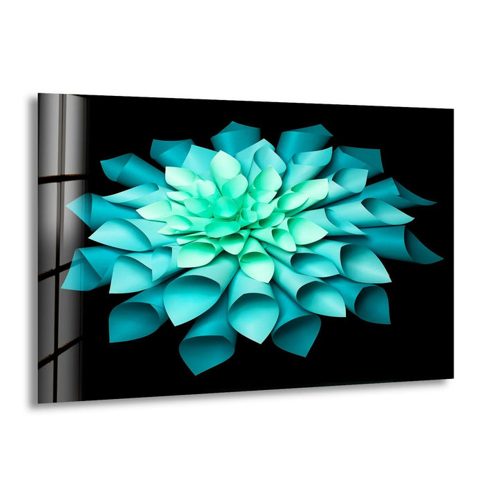 Green Paper Origami Flower Glass Wall Art, print picture on glass, Tempered Glass Wall Art

