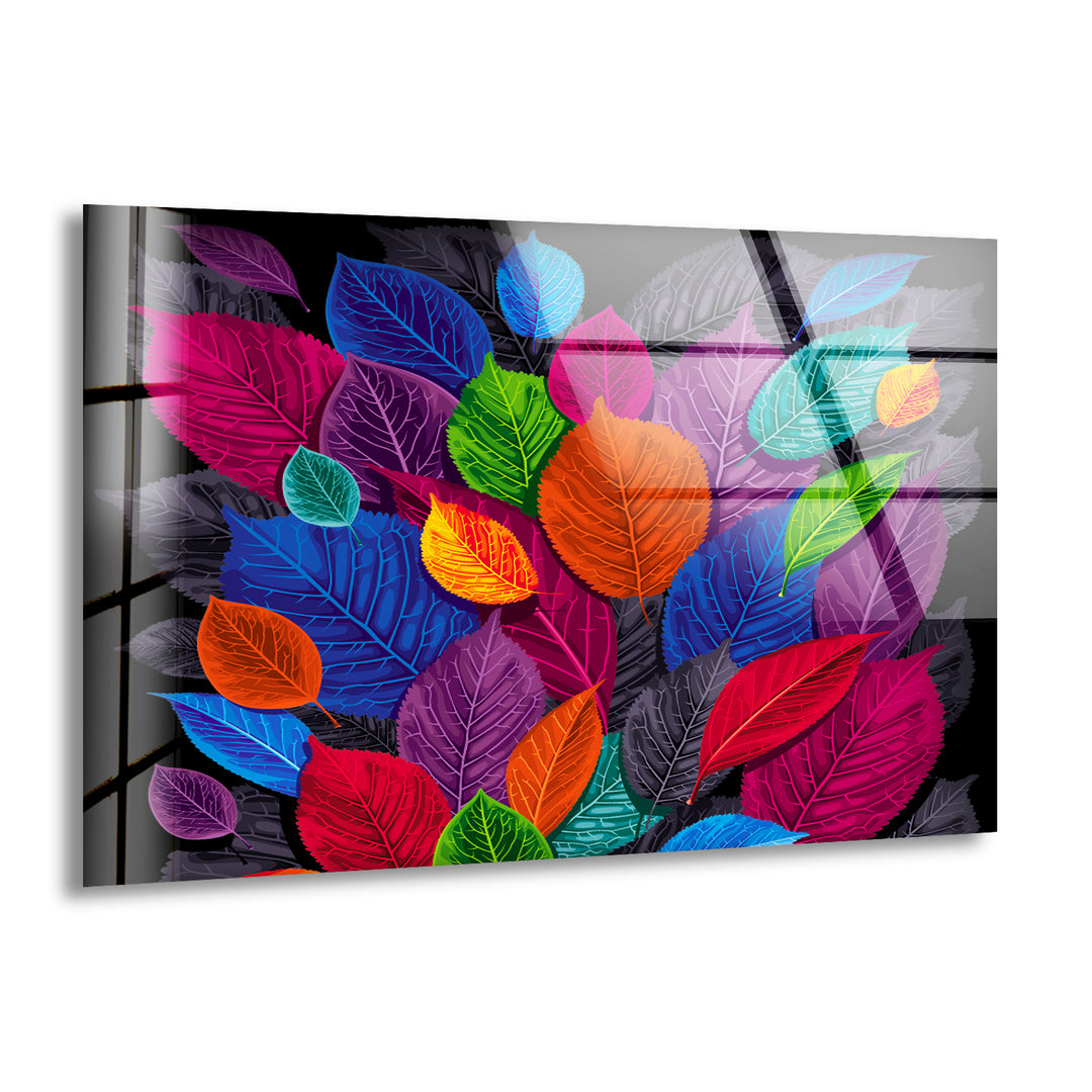 Modern Colorful Leaf Glass Wall Art, print picture on glass, Tempered Glass Wall Art